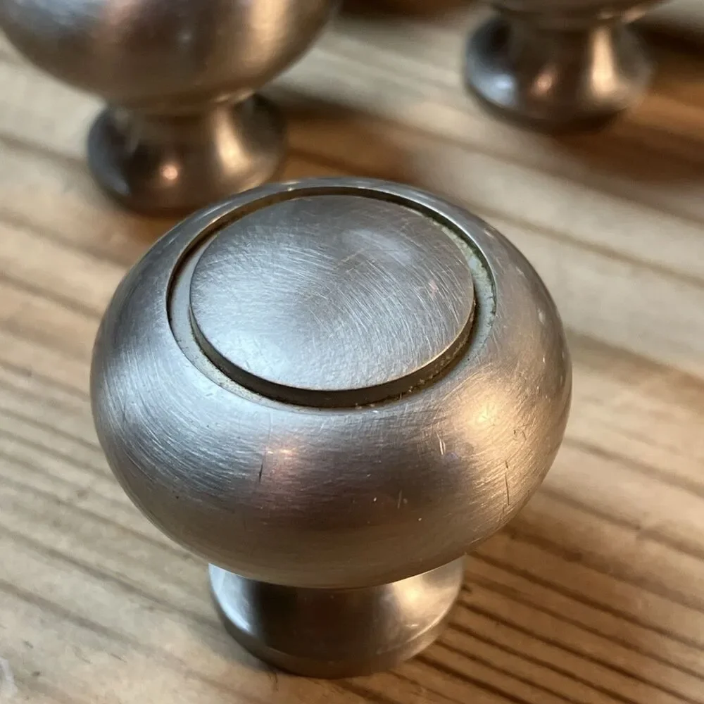 Lot Of 24 1.25 In Brushed Nickel Round Knob Heavy No Screws Previously Used